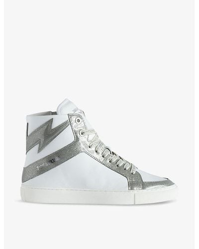 Zadig & Voltaire La Flash Bolt-panel High-top Leather Sneakers - White