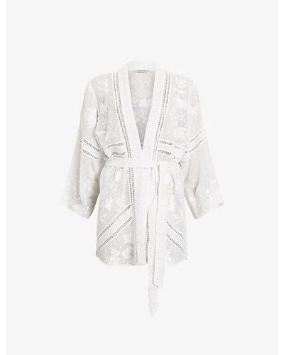 AllSaints Carina Relaxed-fit Embroidered Cotton Kimono - White