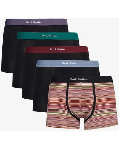 Paul Smith Branded-waistband Pack Of Five Stretch Organic-cotton Trunks - Black