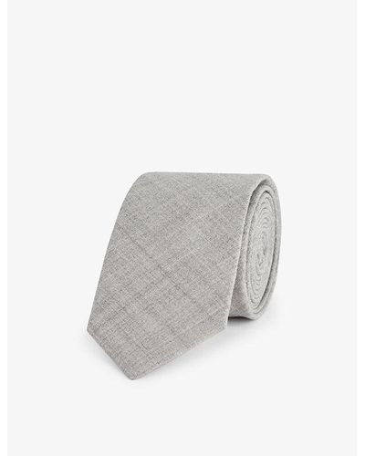 Eleventy Narrow-blade Brand-tab Wool And Silk-blend Tie - Gray