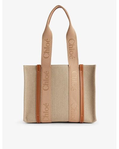 Chloé Woody Medium Logo-jacquard Canvas Tote Bag - Natural