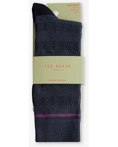 Ted Baker Sokktwo Stripe Stretch Cotton-blend Socks - Blue