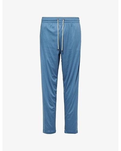 Zimmerli of Switzerland High-rise Tapered-leg Cotton-jersey Pajama Bottoms - Blue