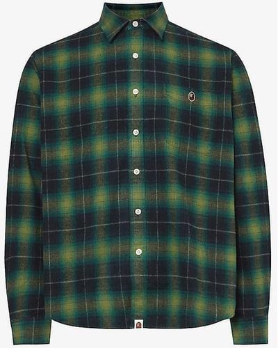 A Bathing Ape Check-pattern Brand-embroidered Cotton Shirt - Green