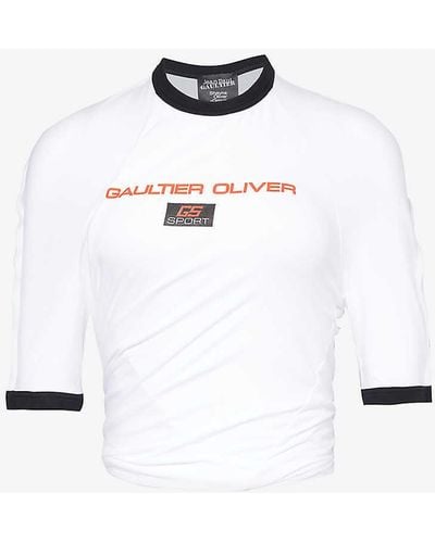 Jean Paul Gaultier X Shayne Oliver Brand-print Stretch-cotton T-shirt - White