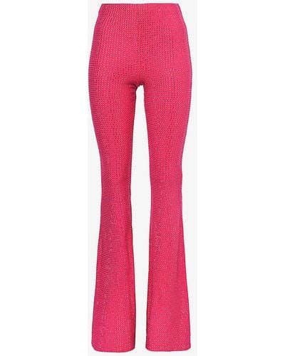 GOOD AMERICAN Crystal-embellished Flared High-rise Stretch-cotton Trousers X - Pink