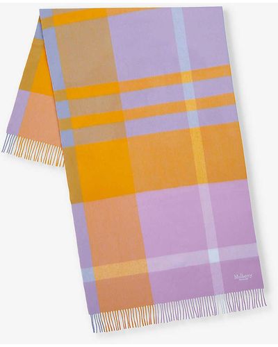Mulberry Check-pattern Logo-embroidered Wool Scarf - Multicolour