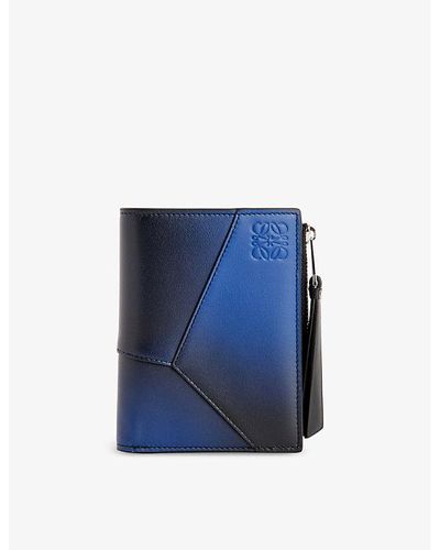 Loewe Vy Blue Puzzle Compact Leather Zip Wallet