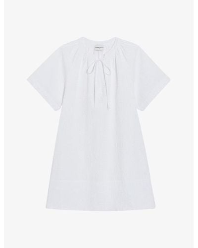 Claudie Pierlot Textured Self-tie Stretch-cotton Mini Dress - White