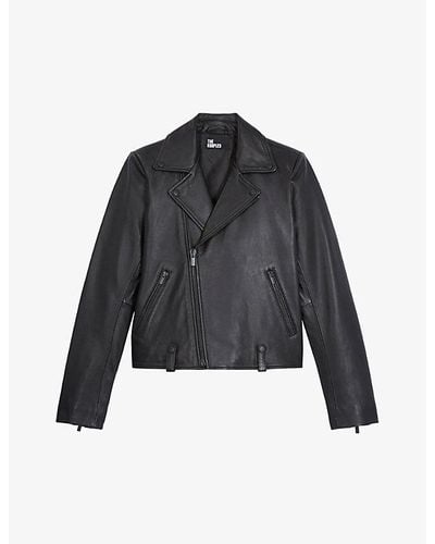 The Kooples Notched-collar Leather Biker Jacket - Black