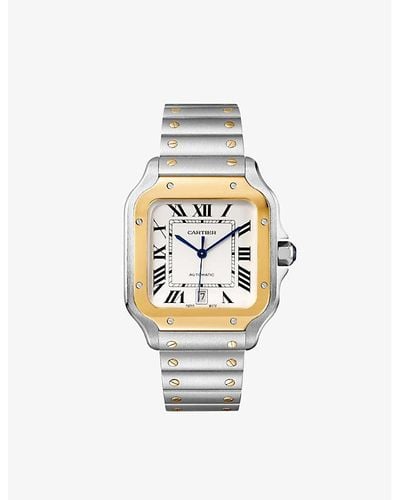 Cartier Crw2sa0009 Santos De Large Stainless-steel, 18ct Yellow-gold And Interchangeable Leather Strap Automatic Watch - White