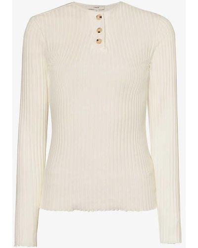 Vince Henley Long-sleeved Cotton-blend Top - White