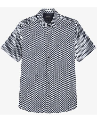 Ted Baker Lacesho Geometric-printed Stretch-cotton Shirt - Blue