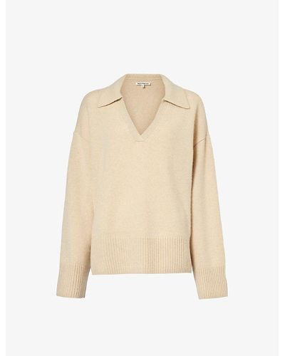 Reformation Sawyer V-neck Recycled Cashmere-blend Knitted Sweater X - Natural