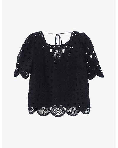 IKKS Crochet-pattern Cotton Top - Black