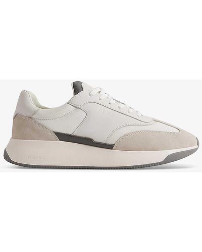 Reiss Emmett Contrast-panel Leather And Suede Low-top Trainers - White