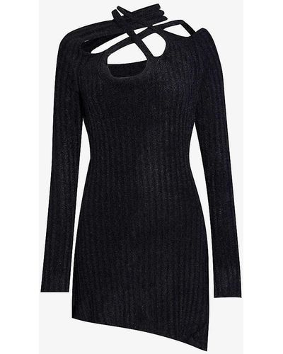 OTTOLINGER Asymmetric-neckline Brushed-texture Knitted Mini Dress - Black