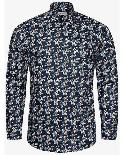 Eton Floral-print Slim-fit Cotton-twill Shirt - Blue