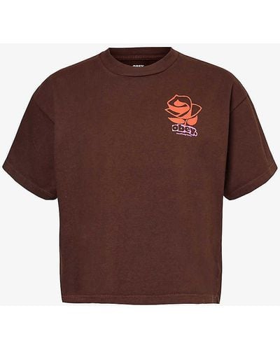 Obey Rose Relaxed-fit Cotton-jersey T-shirt - Brown
