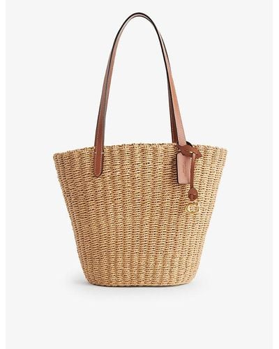 COACH Small Straw Tote Bag - Brown