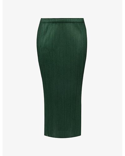 Pleats Please Issey Miyake Basic Pleated Woven Midi Skirt - Green