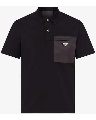 Prada Brand-plaque Nylon-pocket Stretch-cotton Polo Shirt X - Black