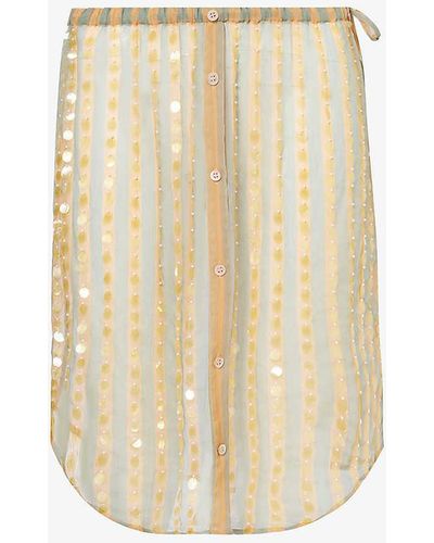 Dries Van Noten Striped Sequin-embellished High-rise Silk Mini Skirt - White