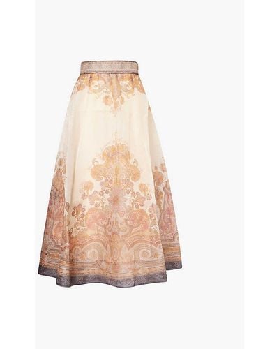 Zimmermann Paisley-pattern Regular-fit Linen And Silk-blend Midi Skirt X - Pink