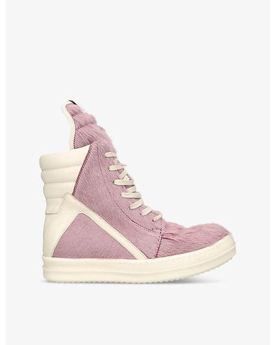 Rick Owens Geobasket Lace-up Leather High-top Sneakers - Pink