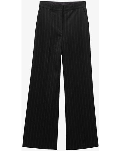 IKKS Pin-stripe Wide-leg High-rise Stretch-woven Trousers - Black