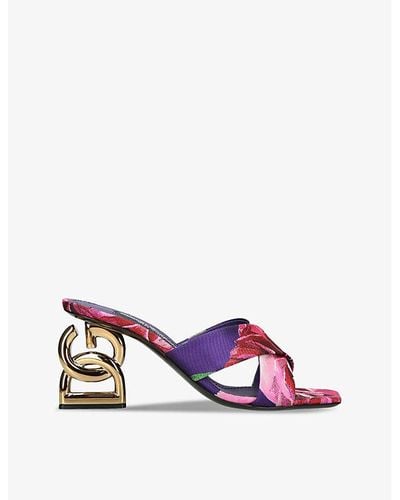 Dolce & Gabbana Block-logo Floral-pattern Jacquard Heeled Sandals - Purple
