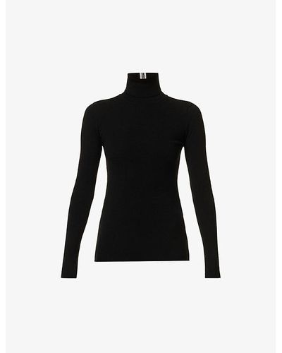 Victoria Beckham Turtleneck Brand-embroidered Wool-blend Sweater - Black