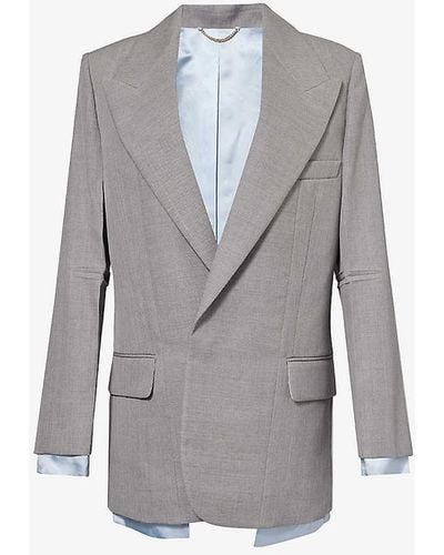 Victoria Beckham Peak-lapel Padded-shoulder Wool Blazer - Grey