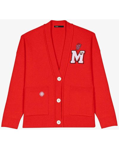 Maje Micollege Patched Stretch-knit Cardigan - Red