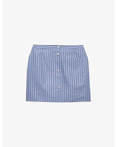 Prada Striped Patch-pocket Cotton Mini Skirt - Blue
