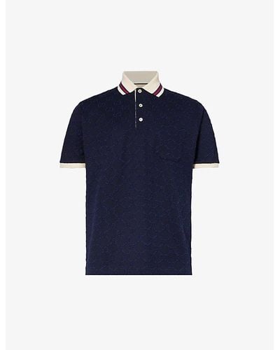 Gucci Monogram-pattern Striped-trim Stretch-cotton Polo Shirt X - Blue