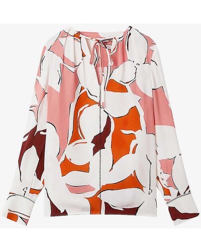 Reiss Tess Abstract-print Stretch-woven Blouse - White