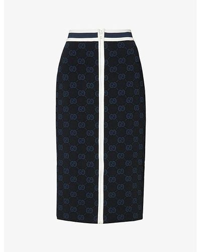 Gucci Logo-pattern Regular-fit Knitted Midi Skirt - Blue
