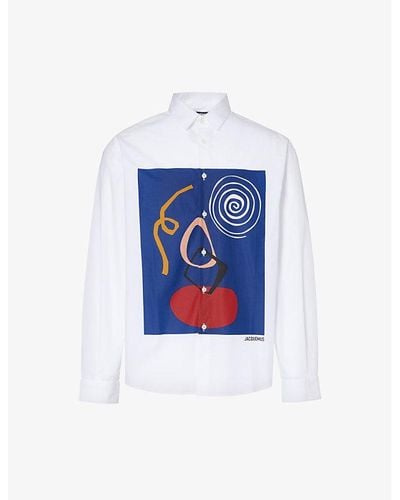 Jacquemus La Chemise Simon Graphic-print Relaxed-fit Cotton-poplin Shirt - Blue