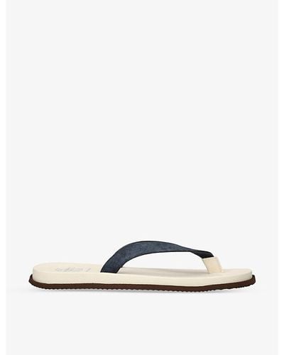 Brunello Cucinelli White/vy Suede And Leather Flip Flops - Multicolor