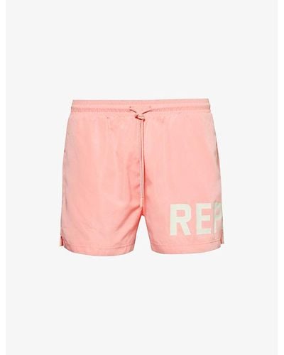 Represent Brand-print Regular-fit Swim Shorts - Pink