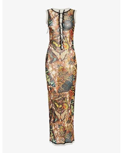 Jean Paul Gaultier Papillon Graphic-pattern Mesh Maxi Dress - Multicolour