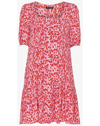 Whistles Abstract-print Puff-sleeved Woven Mini Dress - Red