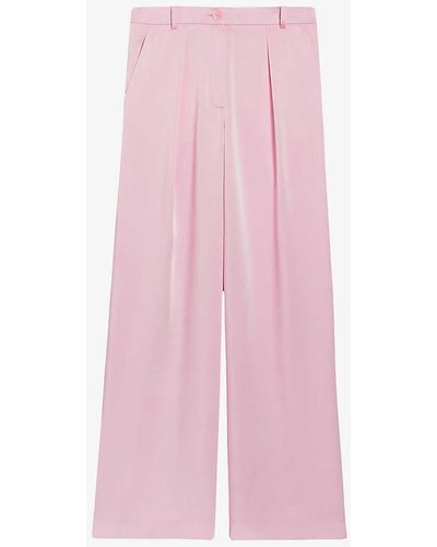 Claudie Pierlot Pleated Wide-leg Mid-rise Woven Trousers - Pink