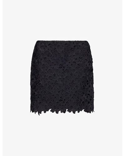 Sister Jane Lace-overlay Woven Mini Skirt - Black