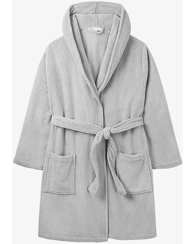 The White Company snuggle Short Belted-waist Fleece Robe - Grey
