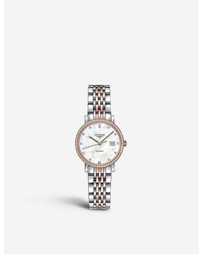 Longines L43105887 Elegant Collection 18ct Rose-gold, 0.435ct Diamond And Stainless-steel Automatic Watch - White