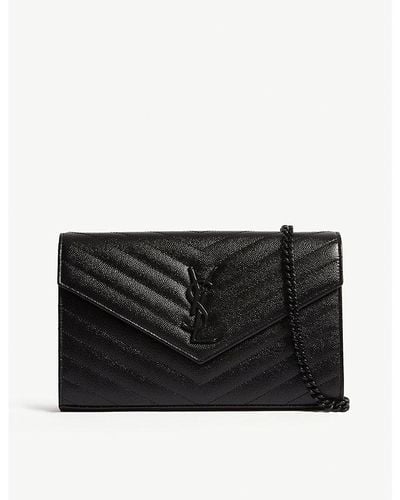 Saint Laurent Monogram Quilted Leather Envelope Clutch - Black