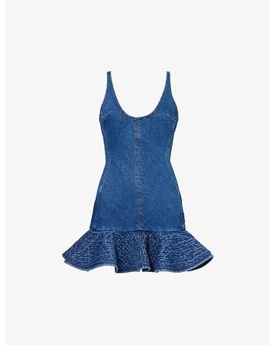David Koma Scoop-neck Slim-fit Denim Mini Dress - Blue