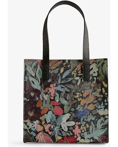 Ted Baker Beaicon Floral-print Small Faux-leather Icon Bag - Black